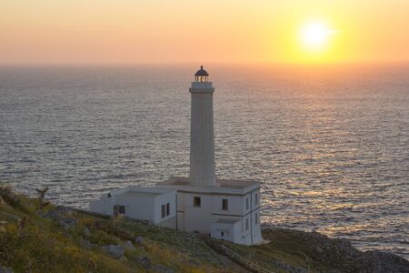 Sunrise on the Lighthouse of Cape Palascia, the easternmost point of Italyの写真素材