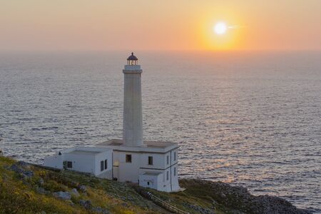 Sunrise on the Lighthouse of Cape Palascia in Otranto, the easternmost point of Italyの写真素材