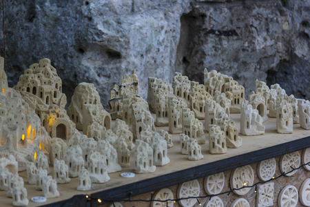 Small souvenirs of the town Matera in stoneの写真素材