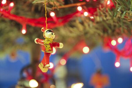 Christmas tree decorations: skater with scarf and hatの写真素材