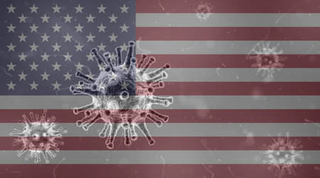 Coronavirus, flag of USA. Epidemic covid-19 in United States of America