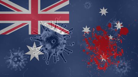 Coronavirus: flag with blood of Australia Epidemic covid-19の写真素材