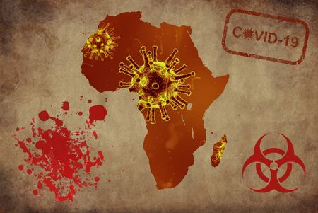 Coronavirus map Africa pandemic, epidemic in Africa virus covid-19 diseaseの写真素材