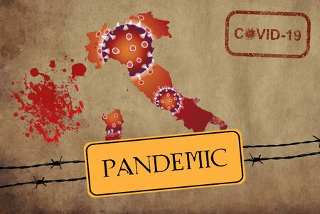 Coronavirus map Italy pandemic in Italy virus covid-19 diseaseの写真素材