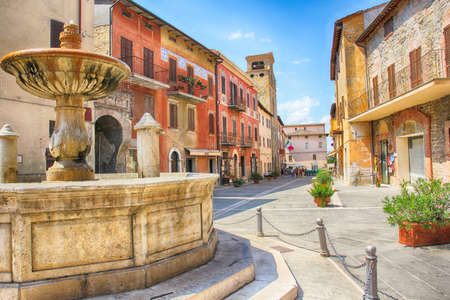 Deruta, the town of ceramics: place of the consuls: "Piazza dei Consoli" with fountainの写真素材