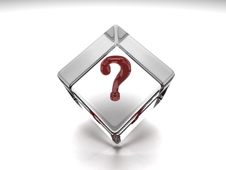 Transparent cube with a red question markの写真素材