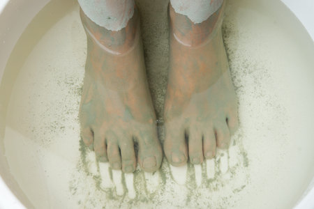 Foot Care. Mud treatment mask for leg.の写真素材