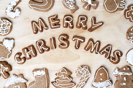 Christmas cookies on a wooden table. Happy New Yearの写真素材