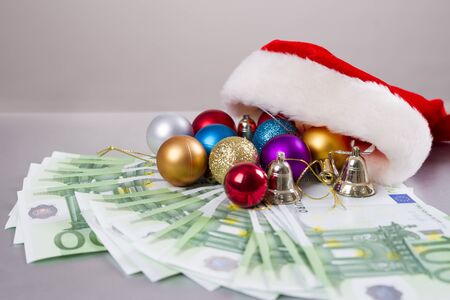 Santa hat and money. Christmas backgroundの写真素材