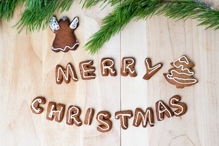 Christmas cookies on a wooden table. Happy New Year