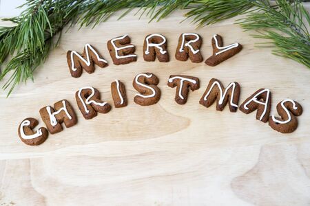 Christmas cookies on a wooden table. Happy New Yearの写真素材
