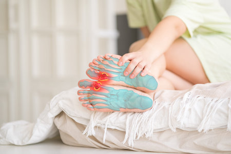 Joint diseases, hallux valgus, plantar fasciitis, woman's leg hurts, pain in the foot, massage of...