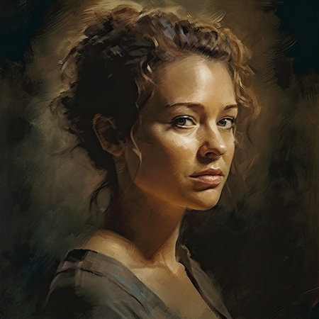 Portrait of a beautiful young blonde woman, creative illustration in the style of painting, AI Generatedの素材