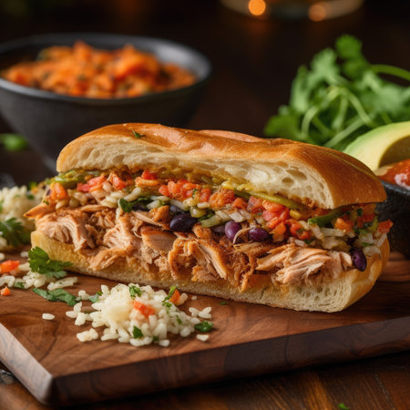 Whole grin bread big sandwiches with bacon, meat and vegetables, AI Generatedの素材