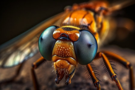 Extreme macro, very sharp and detailed insect closeup, selective focus, AI Generatedの素材