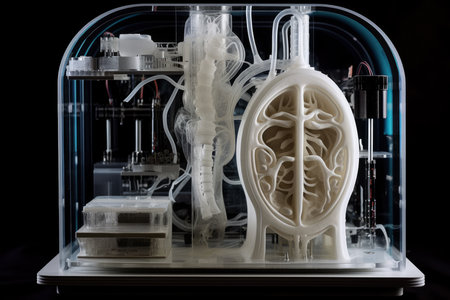 Medical bio 3d printer prints human brain for transplantation in the laboratory, human internal organ, AI Generatedの素材