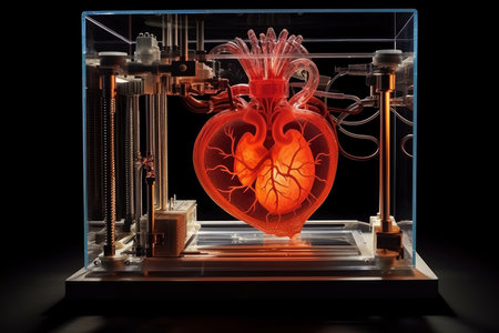 Medical bio 3d printer prints human heart for transplantation in the laboratory, human internal organ, AI Generatedの素材