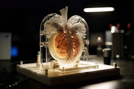 Medical bio 3d printer prints human heart for transplantation in the laboratory, human internal organ, AI Generatedの素材
