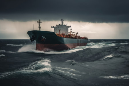 Tanker transporting oil or liquefied gas on the high seas, international trade in petroleum products, AI Generatedの素材