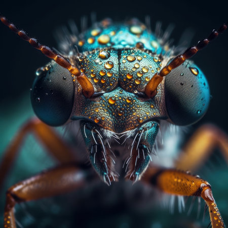 Extreme macro, very sharp and detailed insect closeup, selective focus, AI Generatedの素材