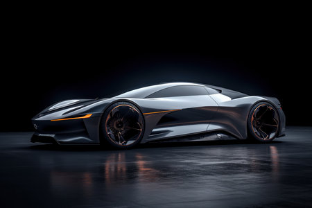 Futuristic concept car on a black background, expensive exclusive sports auto, AI Generatedの素材