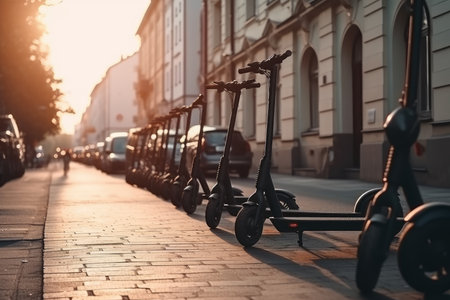 Electric scooter on the street, eco alternative transport, AI Generatedの素材