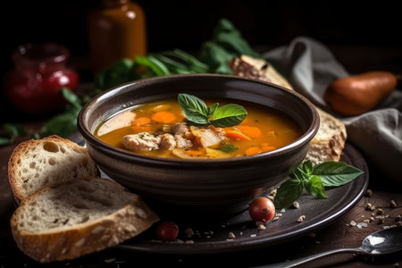 Tasty meat soup with spicy herbs, AI Generatedの素材