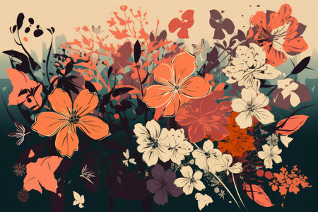 Watercolor pattern with flowers, multicolored floral background, AI Generatedの素材