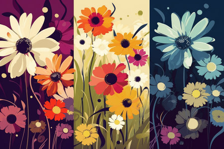 Watercolor pattern with flowers, multicolored floral background, AI Generatedの素材
