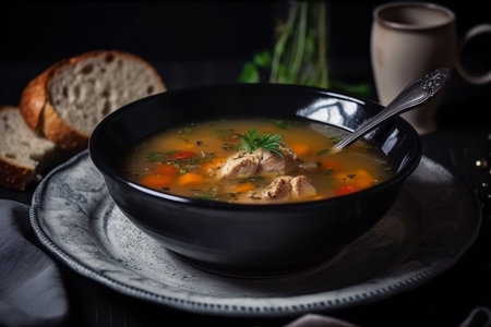 Tasty meat soup with spicy herbs, AI Generatedの素材