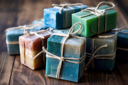 Bars of handmade natural soap with herbs, AI Generated illustrationの素材