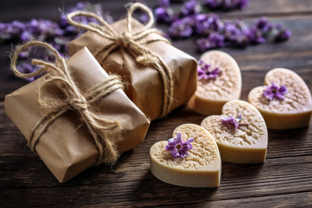 Bars of handmade natural soap with herbs, AI Generated illustrationの素材