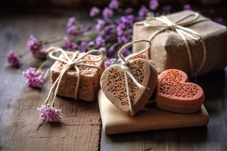 Bars of handmade natural soap with herbs, AI Generated illustrationの素材