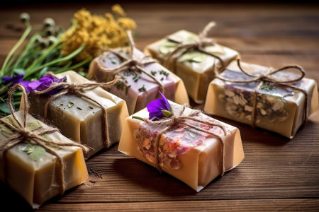 Bars of handmade natural soap with herbs, AI Generated illustrationの素材