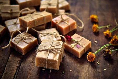 Bars of handmade natural soap with herbs, AI Generated illustrationの素材