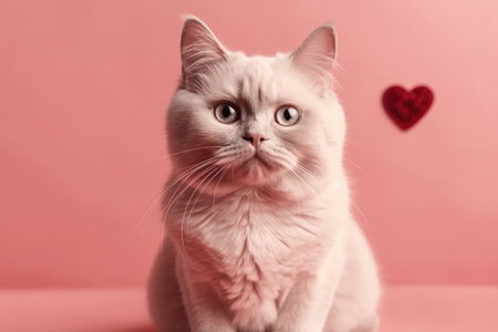 Cute beautiful purebred domestic cat on a pink background, AI Generated illustrationの素材