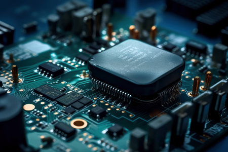 Electronic circuit board closeup, AI Generated illustrationの素材