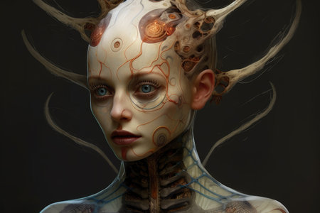 Devil, demon, damn, cyborg, artistic portrait on black background, AI Generated illustrationの素材
