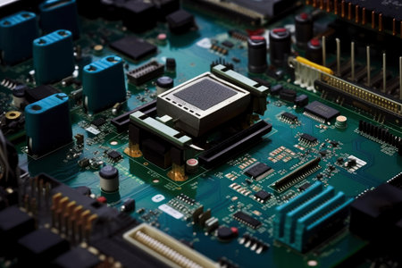 Electronic circuit board closeup, AI Generated illustrationの素材