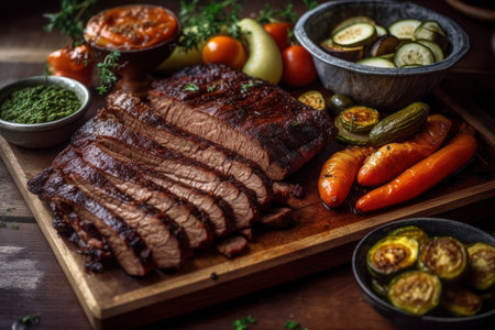 Grilled beef steak ribeye with vegetables, AI Generated illustrationの素材