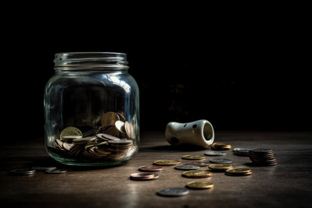 Jar with coins, money saving concept, AI Generated illustrationの素材