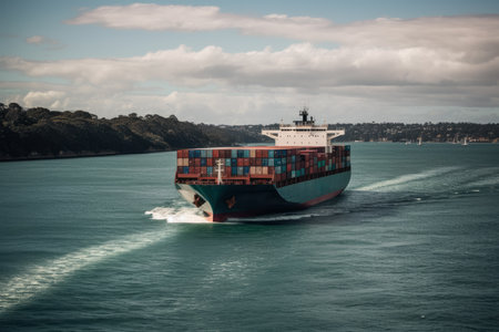 A large sea container ship delivers a combined cargo, AI Generated illustrationの素材