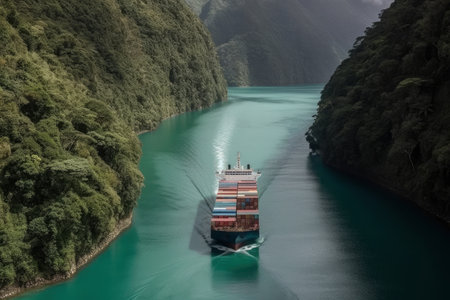 A large sea container ship delivers a combined cargo, AI Generated illustrationの素材