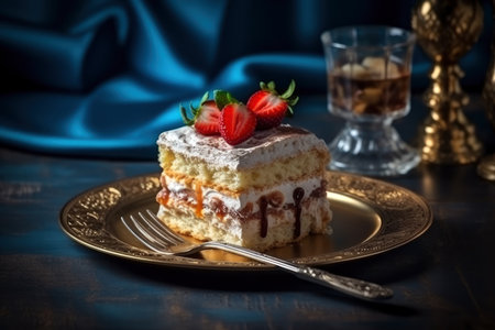 Slice of delicious fresh berry cake, AI Generated illustrationの素材
