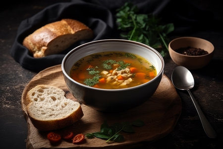 Tasty meat soup with spicy herbs, AI Generatedの素材
