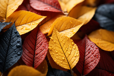 Colorful autumn leaves background, beautiful fall nature wallpaper with red, yellow and orange leaves, AI Generated illustrationの素材