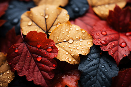 Colorful autumn leaves background, beautiful fall nature wallpaper with red, yellow and orange leaves, AI Generated illustrationの素材