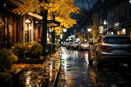 Autumn city landscape, orange golden foliage, fall wallpaper, AI Generated illustrationの素材