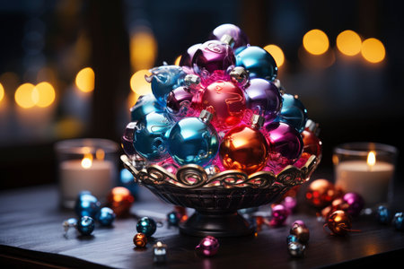 Colorful Christmas balls closeup, xmas decorations, new year tradition, AI Generated illustrationの素材