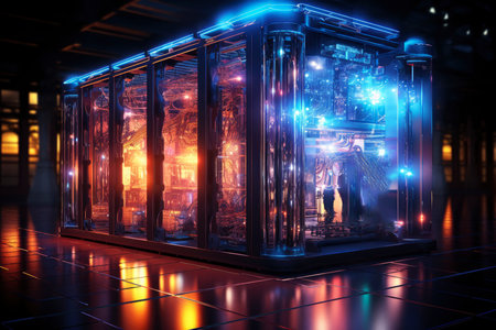 Super quantum computer of the future, abstract design of futuristic processor and microchips, blockchain computing, cryptocurrency mining, AI Generated illustrationの素材